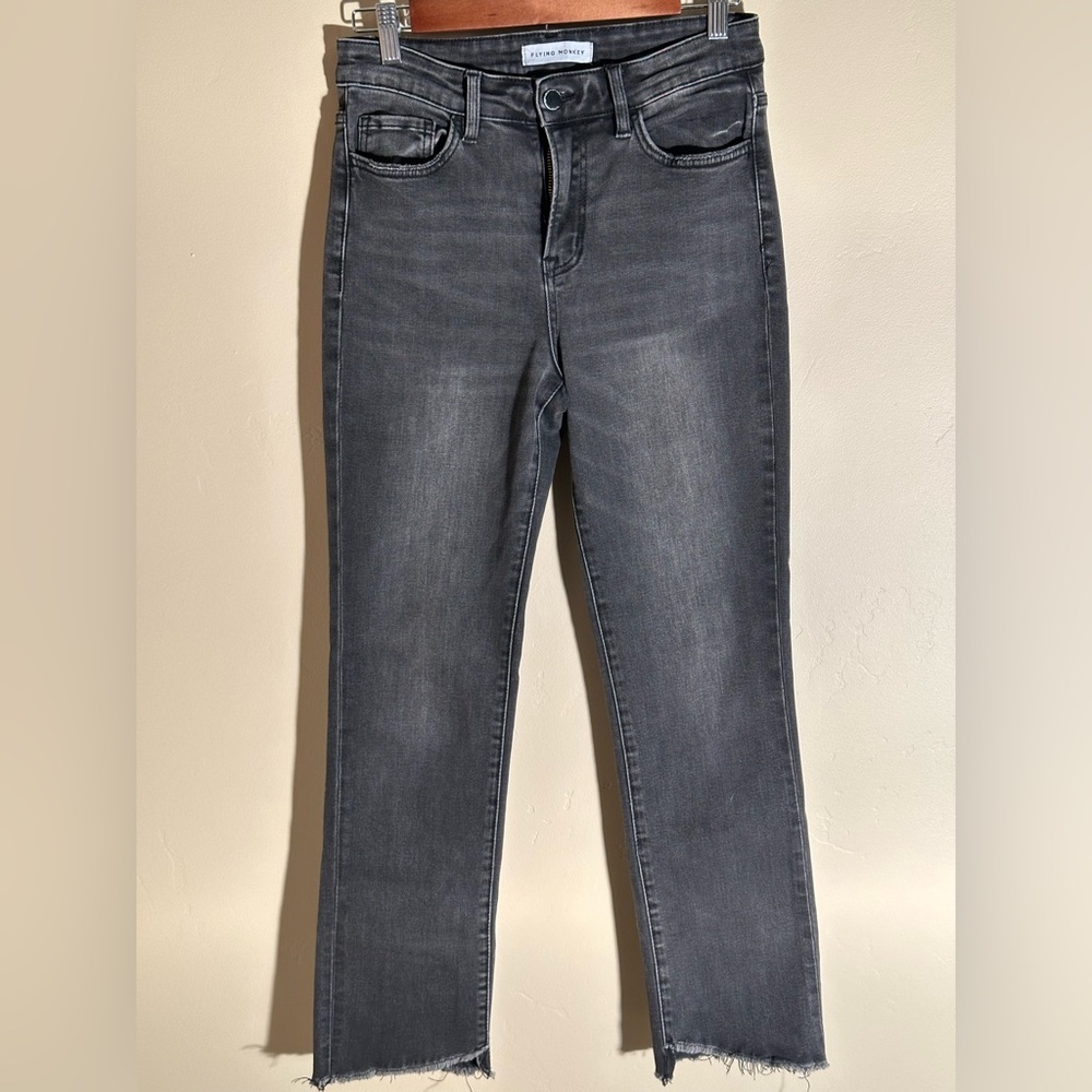 Flying Monkey Premium Straight Leg Jeans Women’s 27x27 Black Frayed Hem